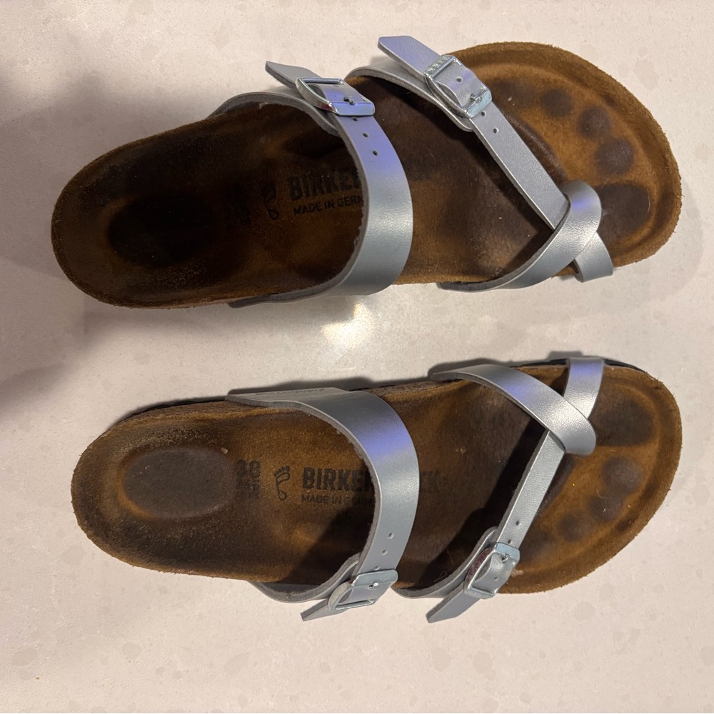 Birkenstock Metallic Silver Cross-Strap Sandals Mayari size 38